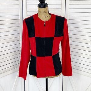 Jessica Howard Colorblock Full Zip Blazer Jacket Red Black 6